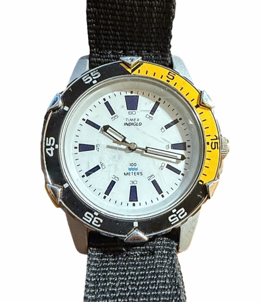 Timex Indiglo Diver Watch 100M White Dial Rotating Bezel Nylon Band